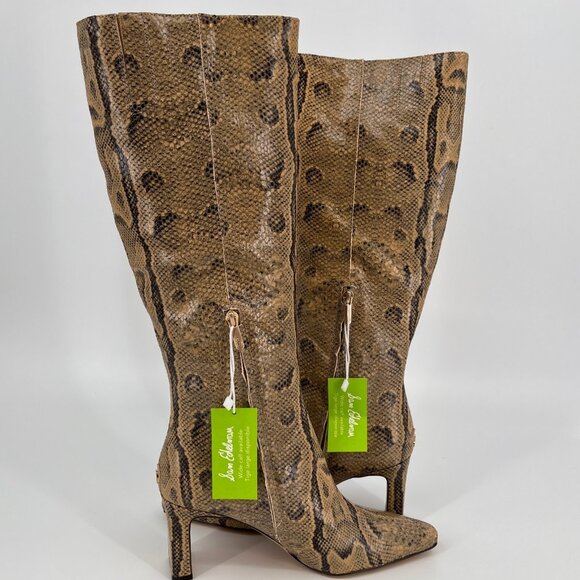 Sam Edelman Sylvia 2 Knee‑High Boot Size 8.5 Tan Python Embossed Leather - Picture 12 of 16
